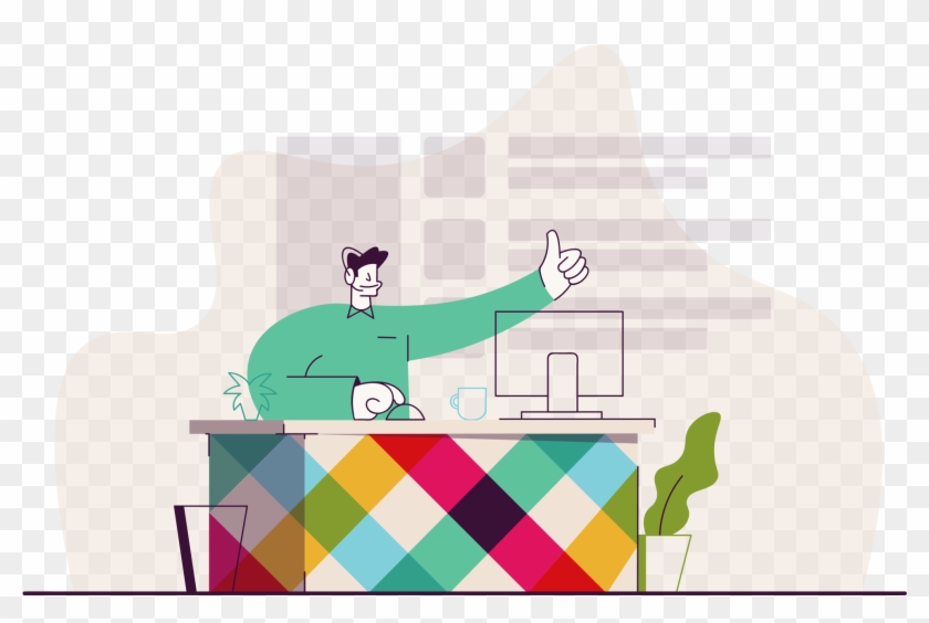 Illustration Of Support Team Member Sitting At A Slack-styled - Cartoon Clipart #814610