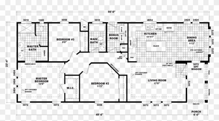 The Marigold Model Has 3 Beds And 2 Baths - Technical Drawing Clipart #825143