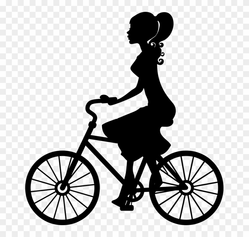 Bicycle Bike Female Girl Ride Silhouette - Woman On Bike Silhouette Clipart #830467