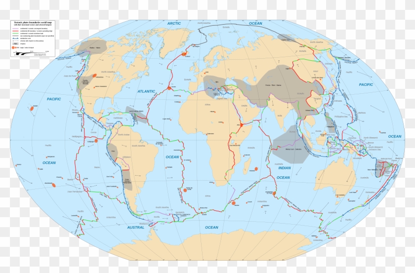 Tectonic Plates Boundaries World Map Wt 10dege Centered-en - Tectonic Plates Pacific Centered Clipart #830638