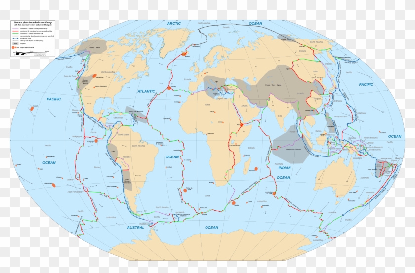 Tectonic Plates Boundaries World Map Wt 10dege Centered-en - Tectonic Plates Pacific Centered Clipart
