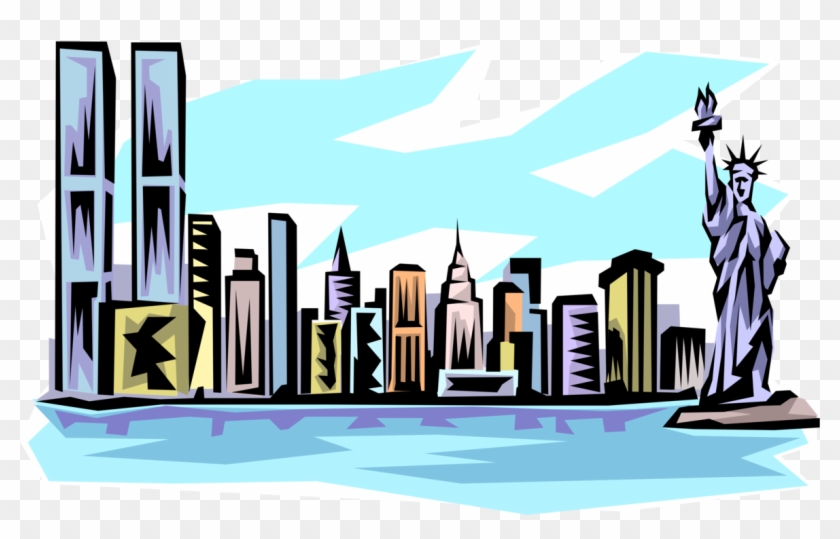 Vector Illustration Of Pre 9/11 New York Skyline With - New York Skyline Clip Art - Png Download