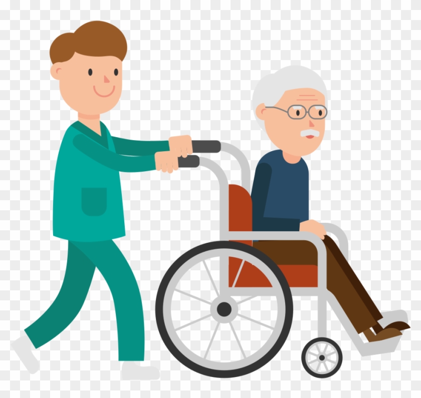 Nurse Pushing A Patient On A Wheelchair Cartoon - Person In Wheelchair Cartoon Png Clipart #843939