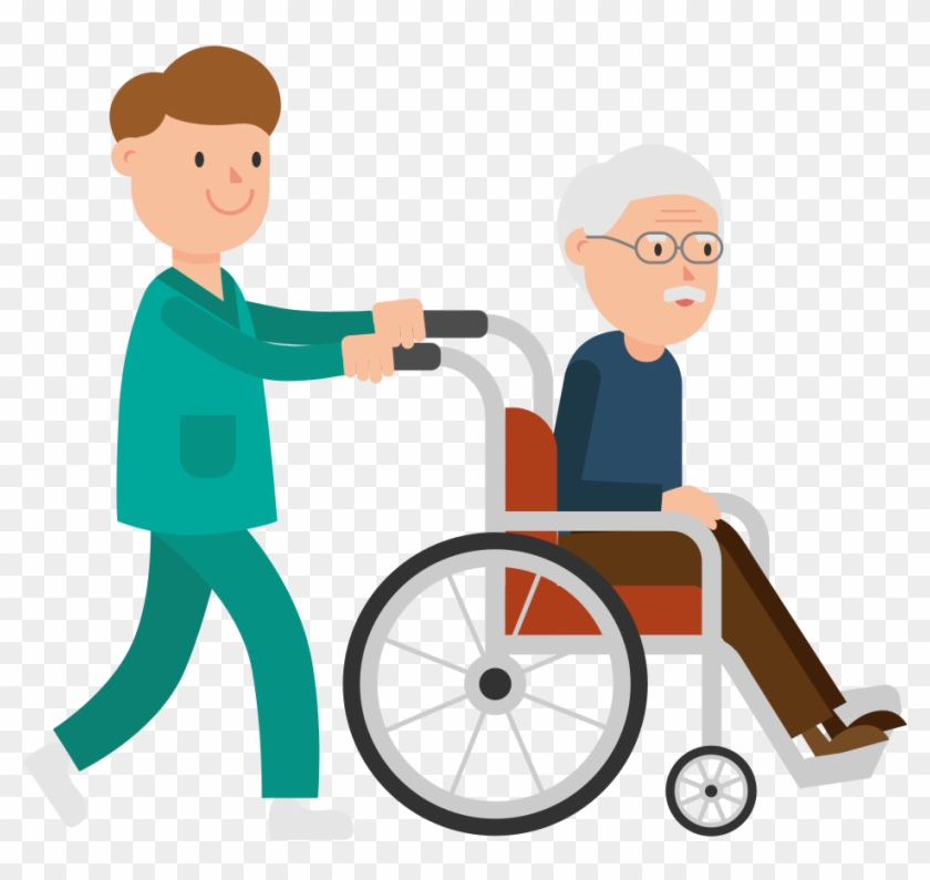 Nurse Pushing A Patient On A Wheelchair Cartoon - Person In Wheelchair Cartoon Png Clipart