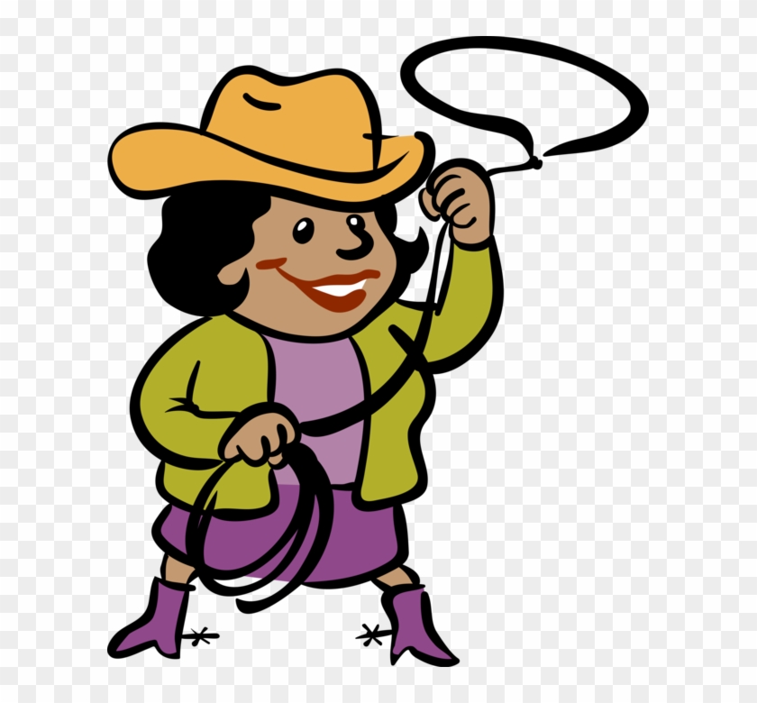 Vector Illustration Of Businesswoman Cowgirl With Spurs, Clipart