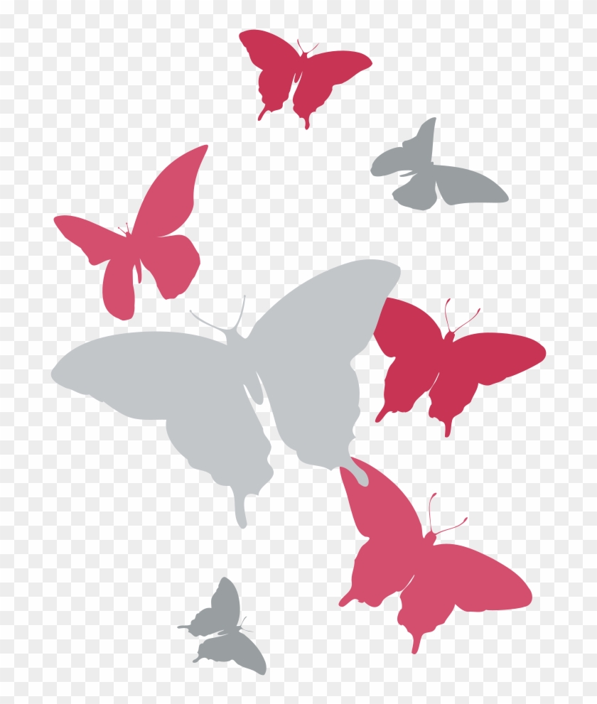 Grey Pink Butterfly Silhouette Background - Pink Butterfly Transparent Background Clipart