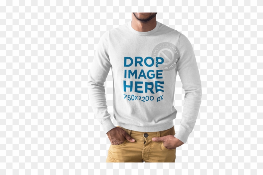 Black Man Wearing A Long Sleeve Tee Mockup While Standing - Shirt Clipart