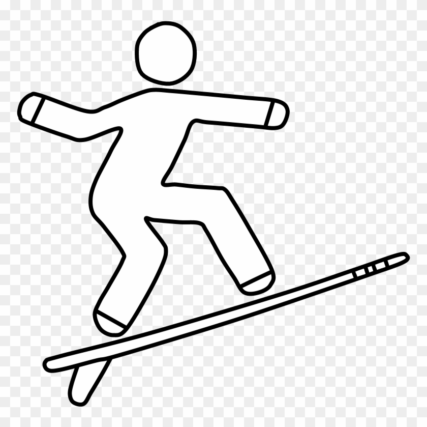 Surfer, Surf Board, Black And White, Png - Skier Turns Clipart #852947