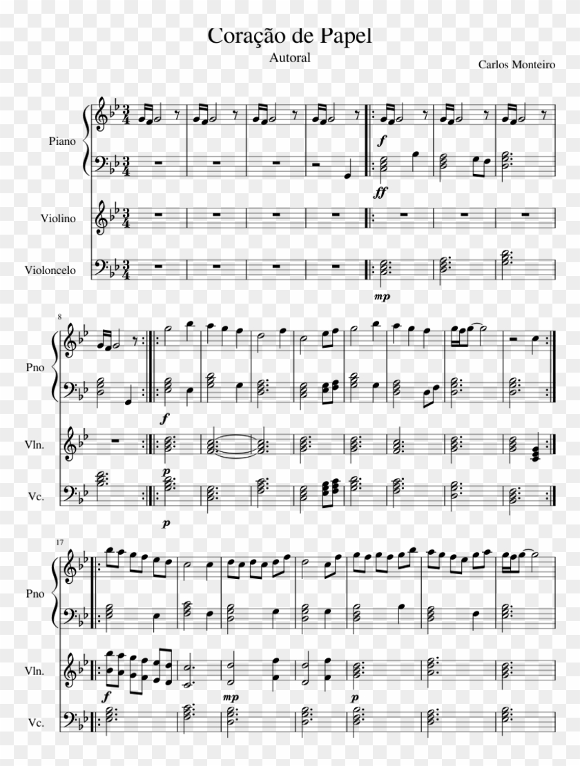 Coracao De Papel Sheet Music For Piano Violin Cello Bottesini Reverie In D Clipart Pikpng