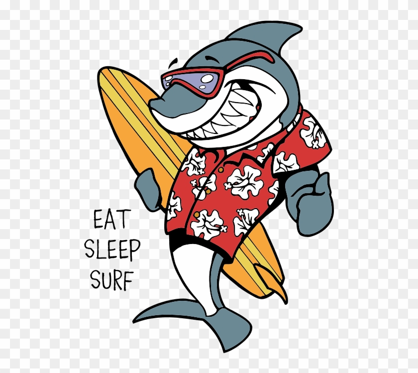 Shark Clipart Surfer - Surfing Shark Cartoon - Png Download