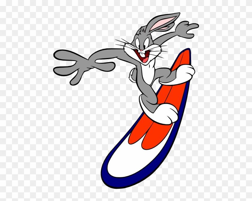 Bugs Bunny Is Hanging Ten Without His Gloves On - Bugs Bunny Surfing Clipart #855541
