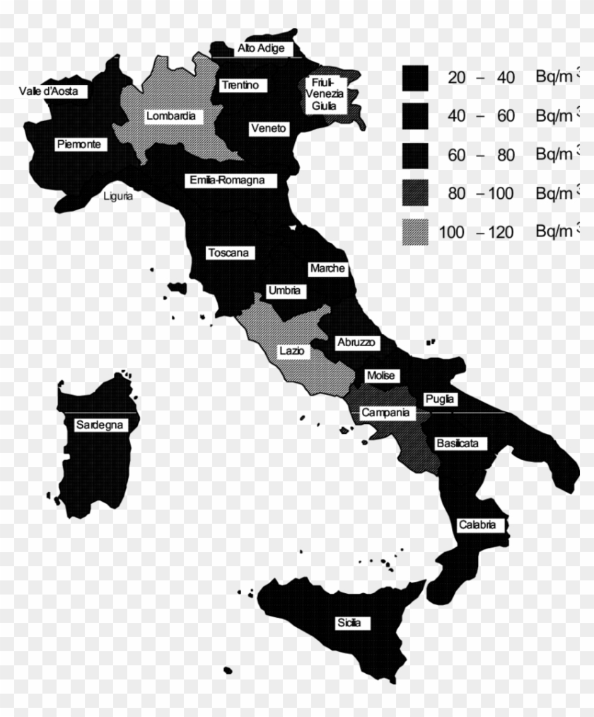Map Of Average Annual Radon Concentration In All The - Map And Flag Of Italy Clipart #856946
