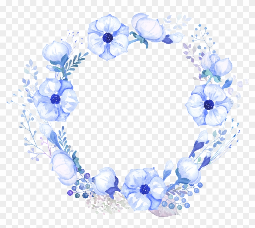 Fresh Blue Elegant Flower Hand Painted Garland Decorative - Blue Round Floral Png Clipart