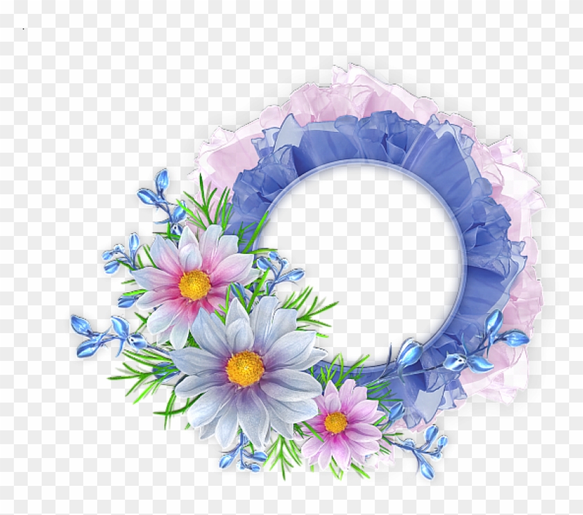 Free Png Blue And Pink Round Transparent Frame With - Flower Round Frame Png Clipart