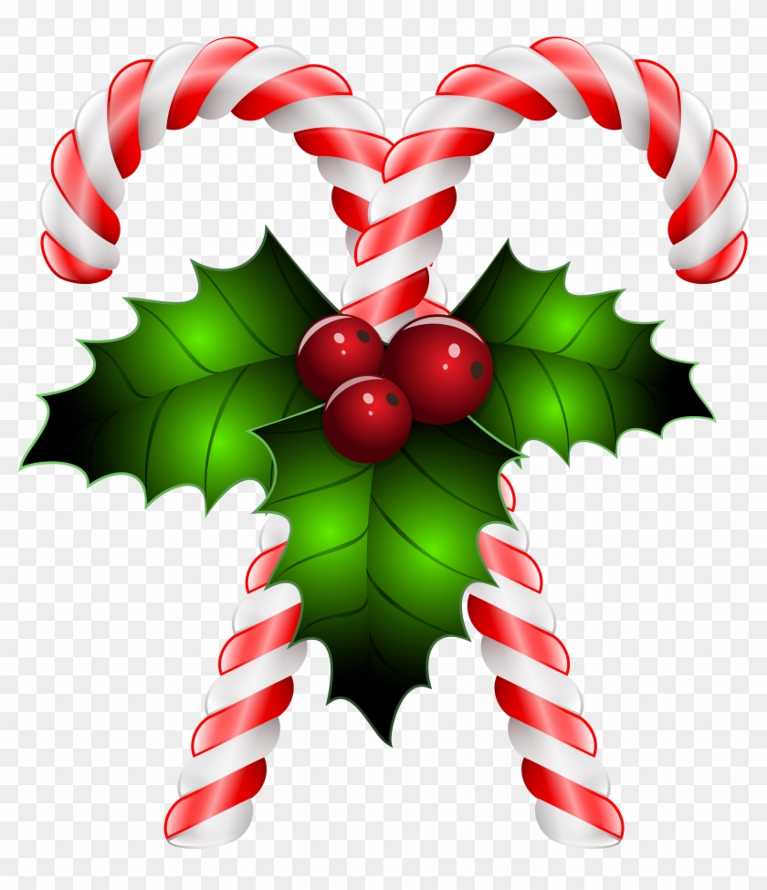 Candy Canes With Holly Transparent Png Clip Art Imageu200b - Candy Canes Transparent Background #859100