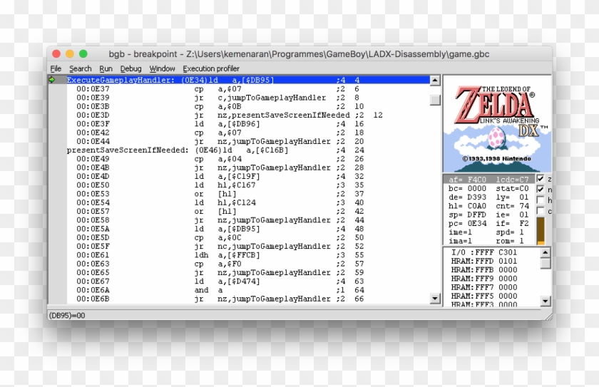 Bgb Debugger Without The Memory Location Labels - Legend Of Zelda Link's Awakening Clipart