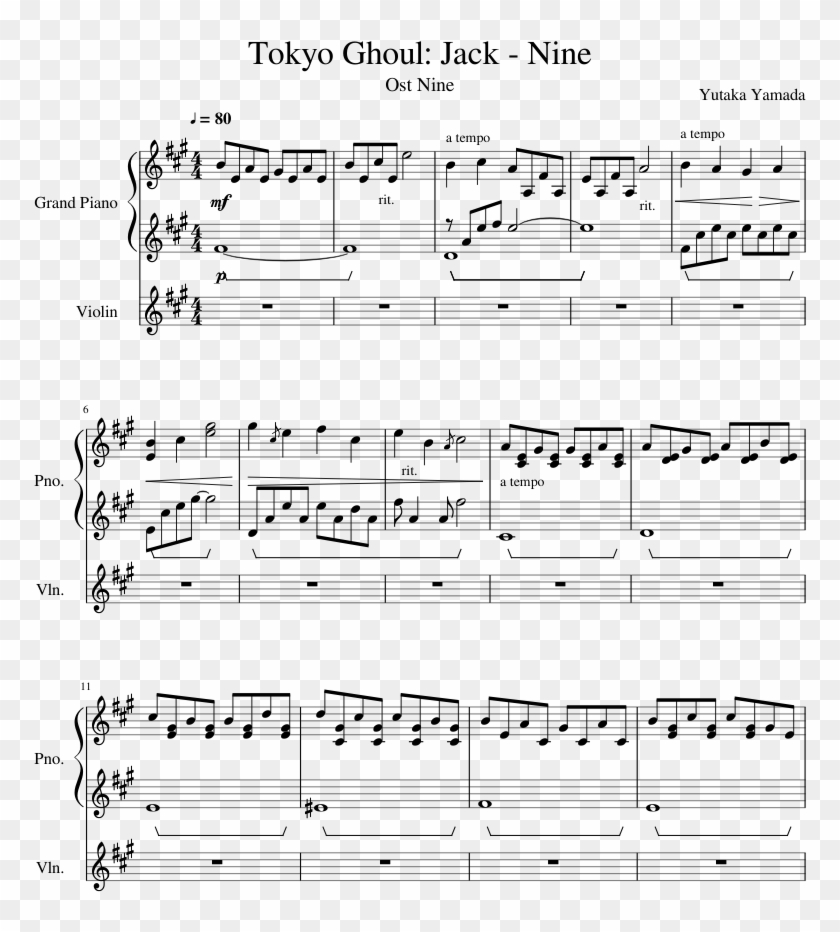 Nine Sheet Music Composed By Yutaka Yamada 1 Of - Tokyo Ghoul Nine Piano Sheet Clipart #865541