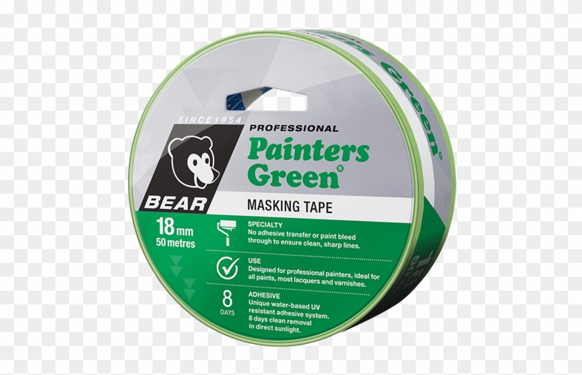 Bear Painters Masking Tape 18mmx50m Green - Adhesive Tape Clipart #866793