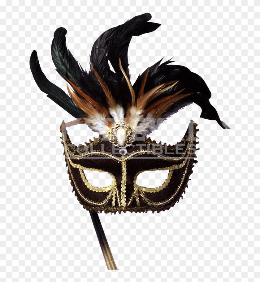 Masquerade Masks Png - Gold Black Masquerade Mask With Stick Clipart