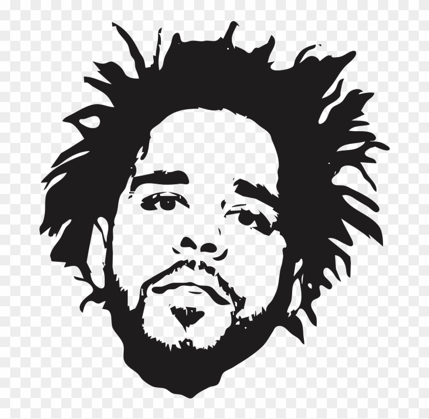 J Cole Black And White Stencil , Png Download - J Cole Art Clipart #871424
