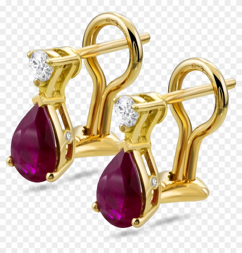 18k Yellow Gold Diamond Earrings With Rubies - Gold Diamond Earrings Clipart