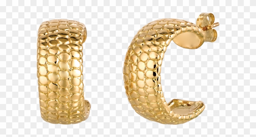 18kt Yellow Gold Snake Skin Hoop Earring - Png Gold Earrings Collection Clipart #883920