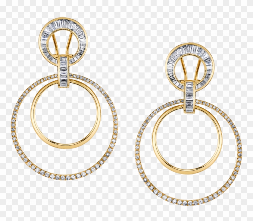 Mixed Diamond Doorknockers In 18k Gold - Big Earrings Png Clipart