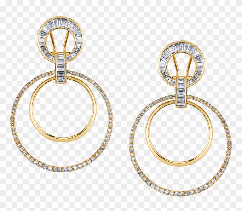 Mixed Diamond Doorknockers In 18k Gold - Big Earrings Png Clipart #884202