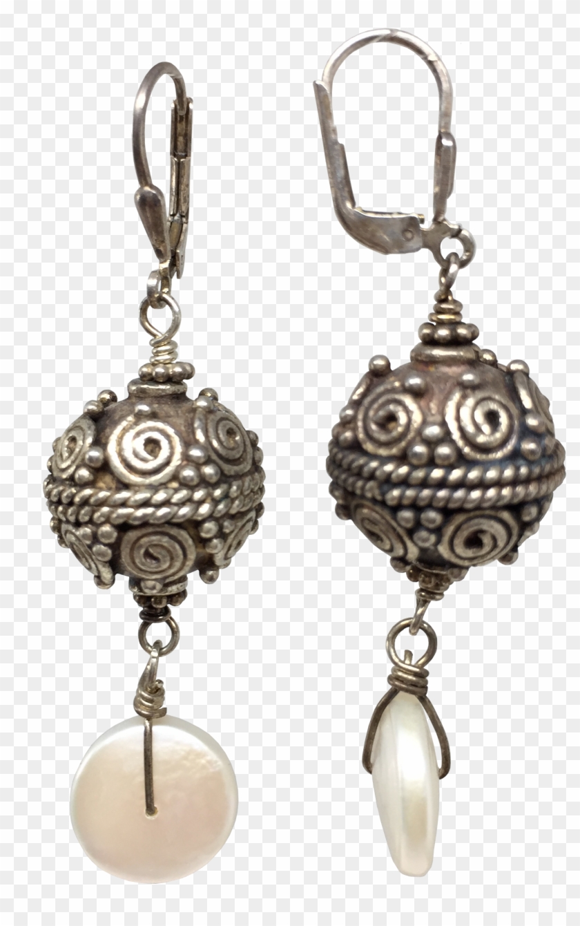 Sterling Silver Bali Pearl Drop Earrings - Earrings Clipart