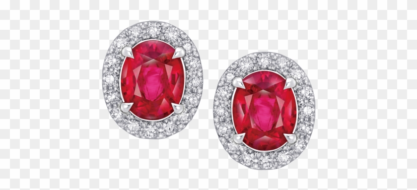 Oval Shaped Ruby And Diamond Earrings - Diamond And Ruby Earring In Png Clipart #885428