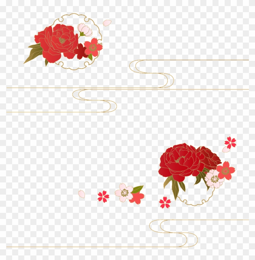 When Red Flower Core Cartoon Transparent - 和風 素材 Png Clipart #891316