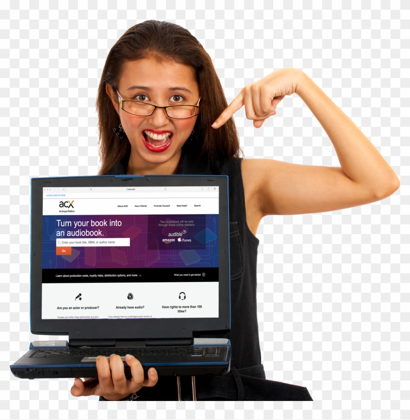 Girl Holding Laptop With Acx On The Screen - Stock Photography Clipart