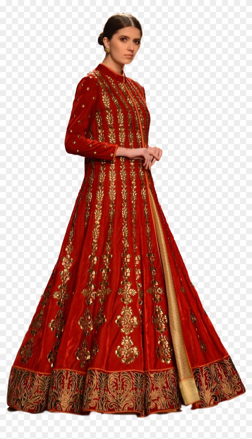 Red Color Jacket Lehenga In Velvet - Lehenga Choli Png Clipart #893495