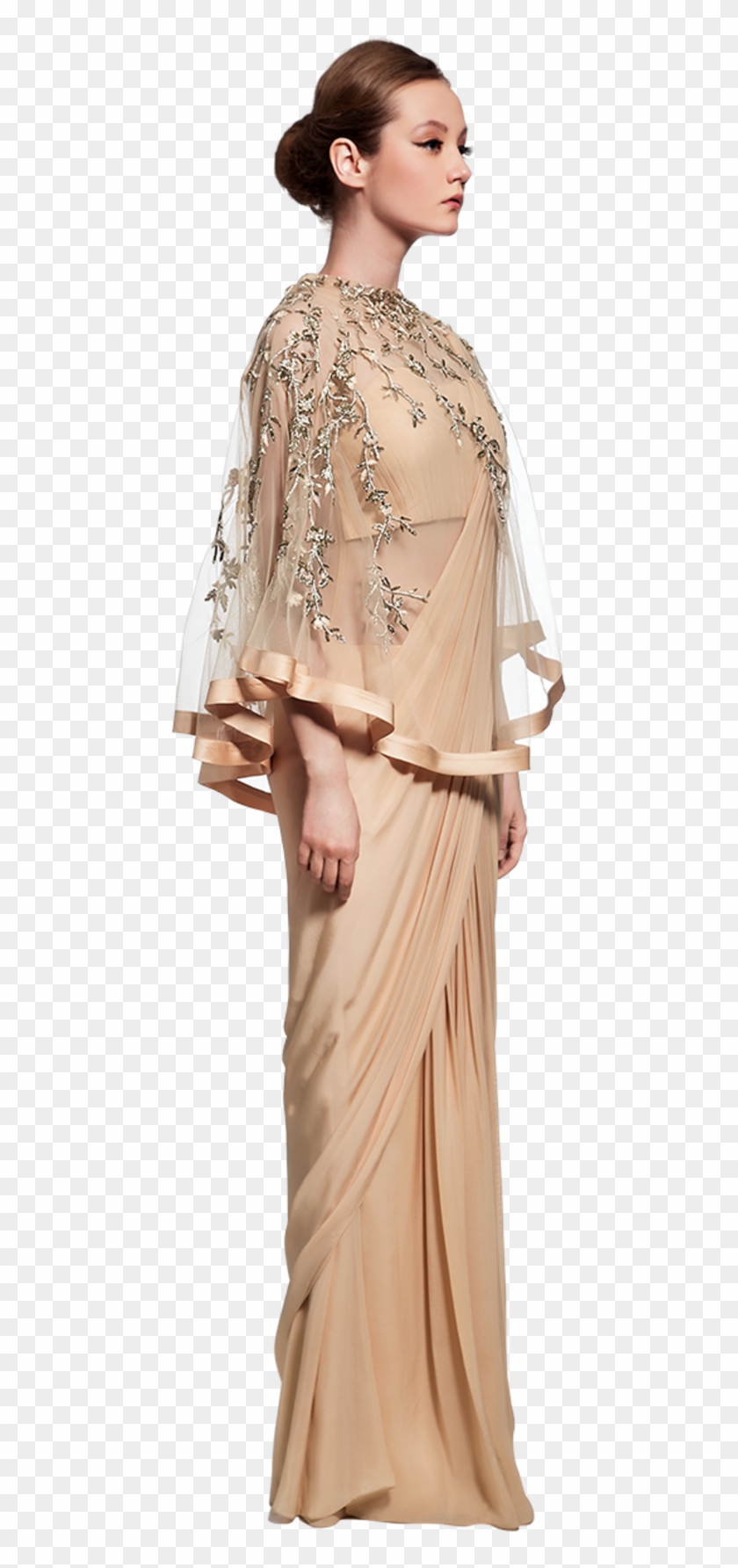 Draped Champagne Saree Gown And Cape - Catherine Zeta Jones 2010 Clipart