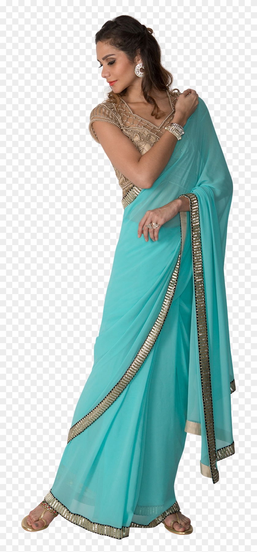 Sky Blue Saree With Gold Blouse By Sonaakshi Raaj - Sari Clipart