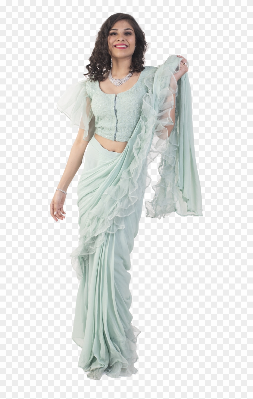 Mint Ruffle Concept Saree - Sari Clipart