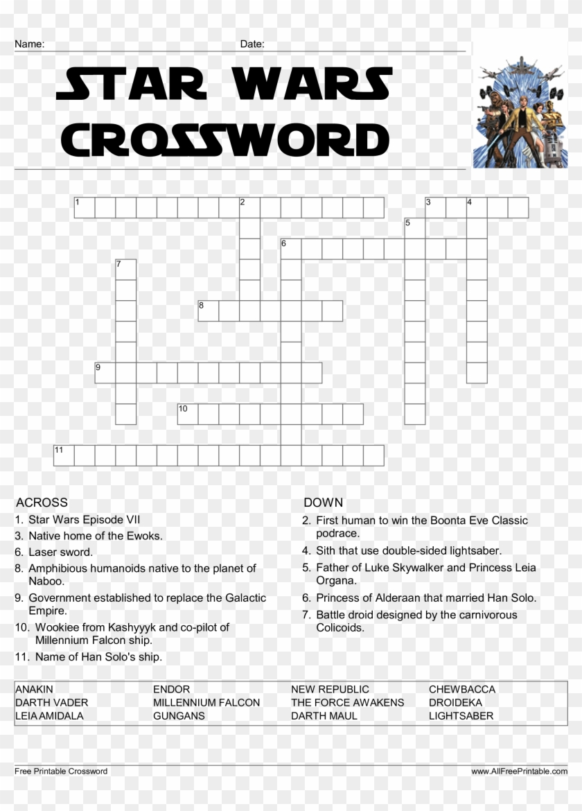 Star Wars Crossword Game - Star Wars Printable Game Clipart #91646