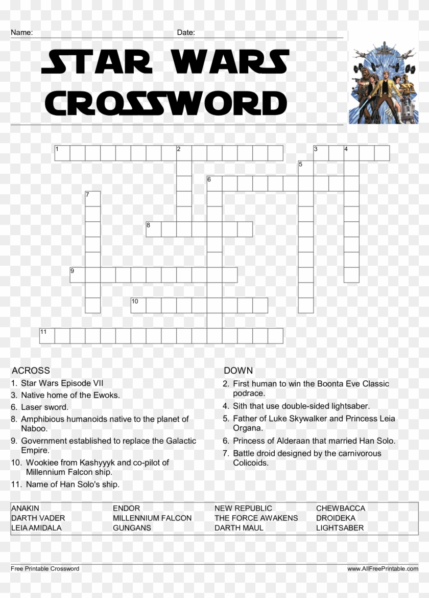 Star Wars Crossword Game - Star Wars Printable Game Clipart