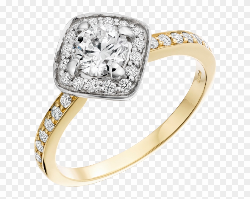 Rhombus Halo Engagement Ring With Diamond Shoulders - Engagement Ring Clipart #91861