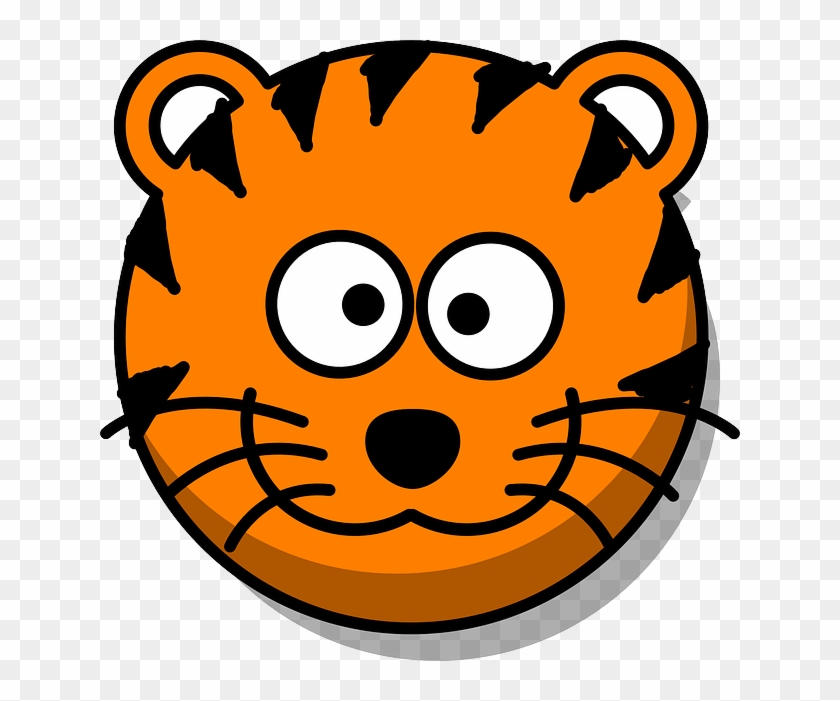 Tiger, Head, Grin, Cartoon, Orange, Round, Whiskers - Clip Art Tiger Face - Png Download