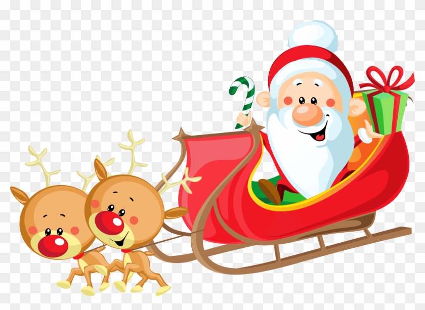 Cute Santa With Sleigh Png - Transparent Background Santa Clipart #96180