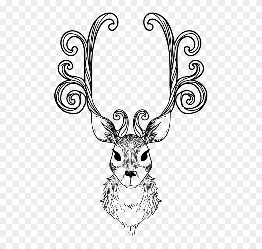 Animal, Antlers, Face, Head, Reindeer, Silhouette - Christmas Reindeer Colouring Pages Clipart #904360