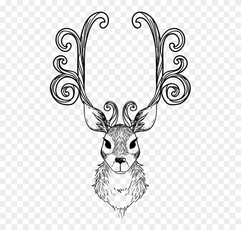 Animal, Antlers, Face, Head, Reindeer, Silhouette - Christmas Reindeer Colouring Pages Clipart