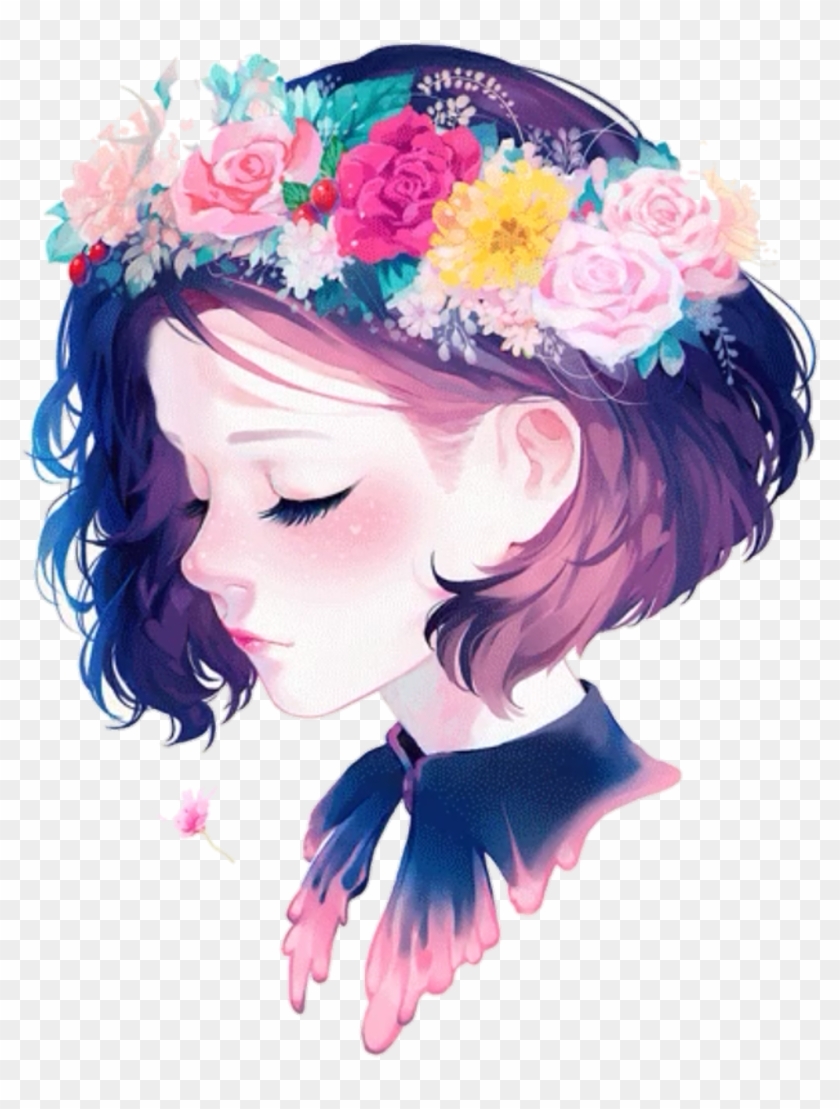 Amino Sticker - Draw Girl Wearing A Flower Crown Clipart #905338