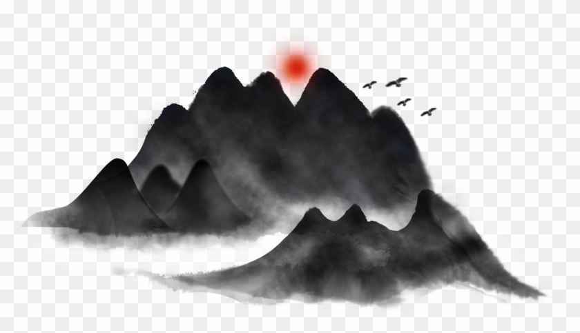 Chinese Style Ink Mountain Bird Landscape Painting - Landscape Painting Clipart