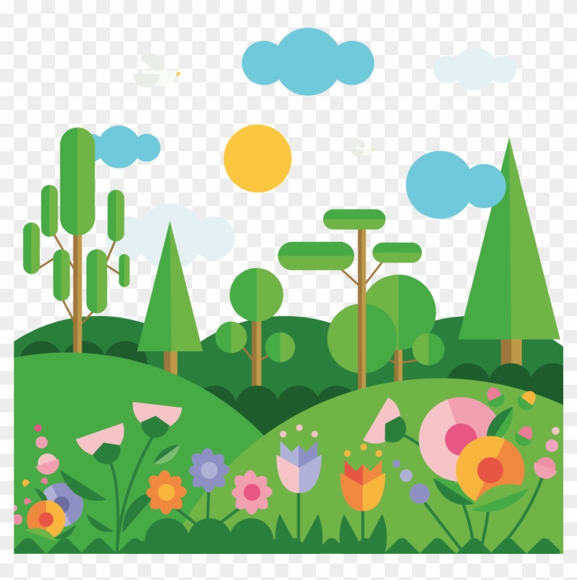 Flat Spring Mountain Landscape Vector Material 2708 - Spring Mountains Clipart - Png Download