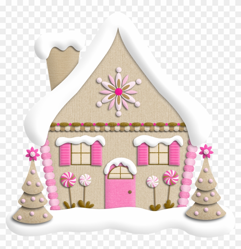 Pink Dessert Tree Christmas Card Free Hd Image Clipart - Pink Gingerbread House Clipart - Png Download #911449
