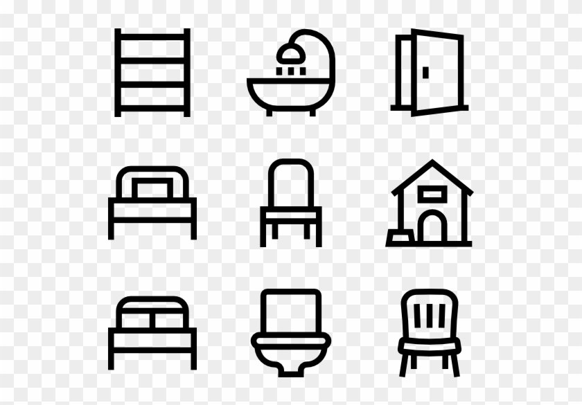Furniture Linear - Bedroom And Bathroom Icons Clipart