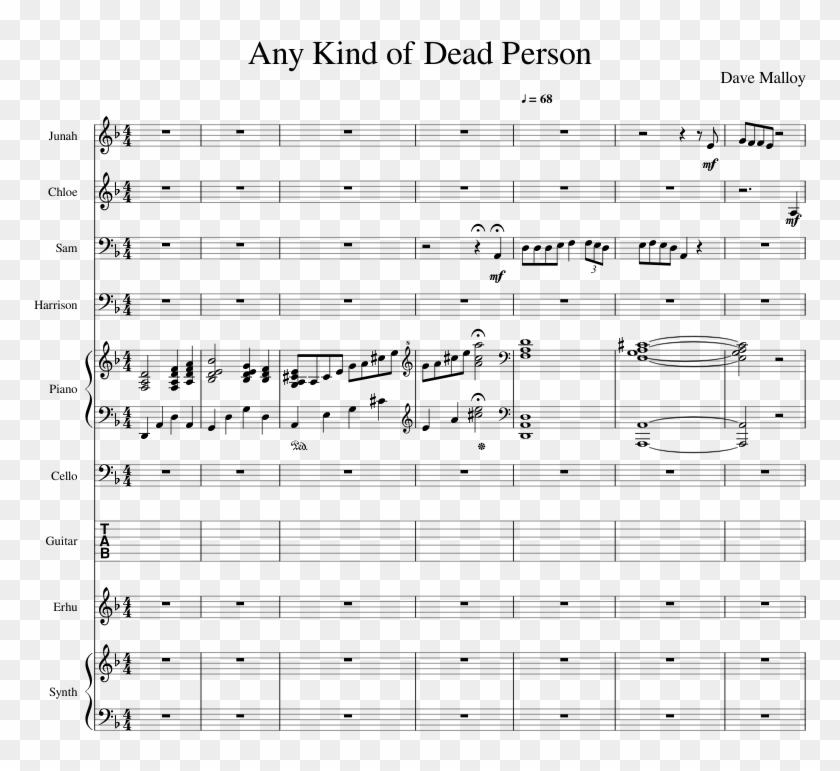 Any Kind Of Dead Person Sheet Music For Piano, Violin, - Sheet Music Clipart #914370