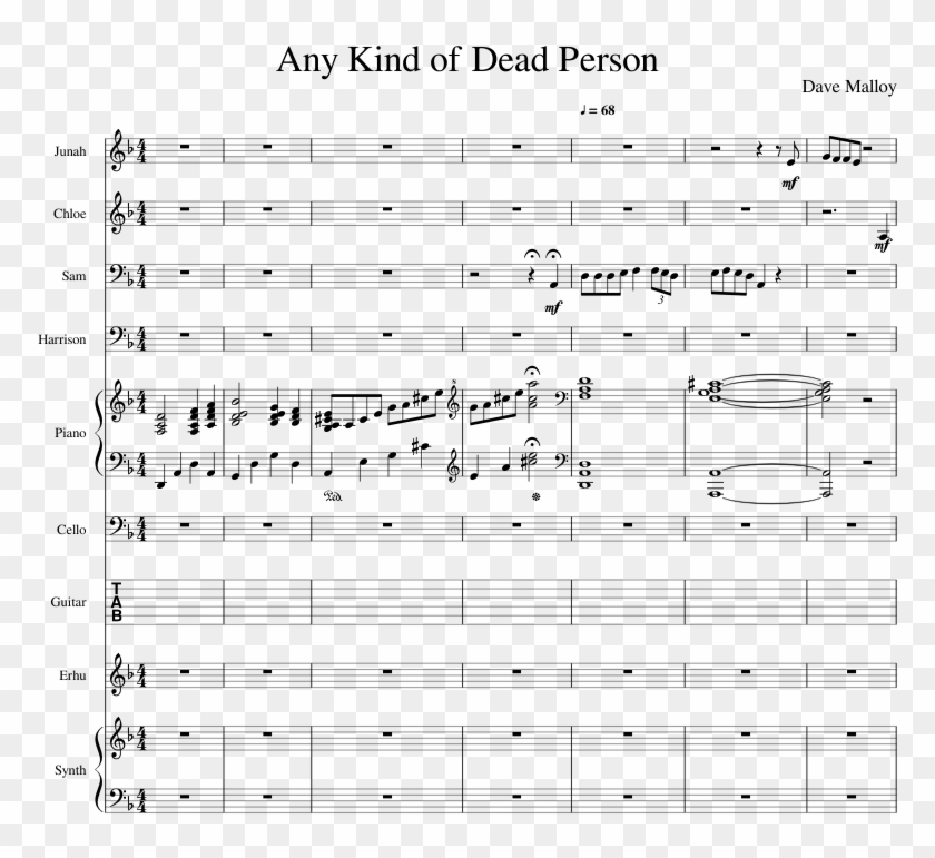 Any Kind Of Dead Person Sheet Music For Piano, Violin, - Sheet Music Clipart
